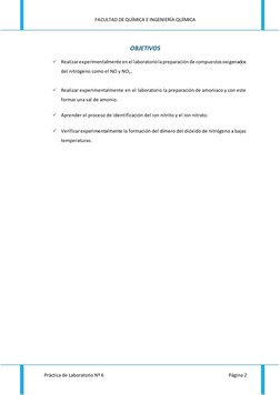 FACULTAD DE QUÍMICA E INGENIERÍA QUÍMICA 
 
Práctica de Laboratorio Nº 6 
Página 2 
 
 
OBJETIVOS 
 
 Realizar experimentalm