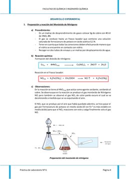 FACULTAD DE QUÍMICA E INGENIERÍA QUÍMICA 
 
Práctica de Laboratorio Nº 6 
Página 4 
 
DESARROLLO EXPERIMENTAL 
 
1. Preparaci