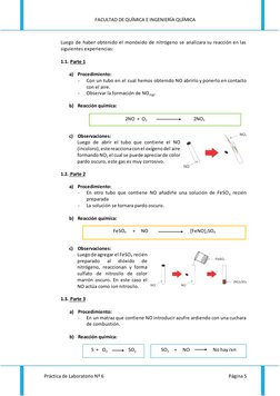FACULTAD DE QUÍMICA E INGENIERÍA QUÍMICA 
 
Práctica de Laboratorio Nº 6 
Página 5 
 
Luego de haber obtenido el monóxido de