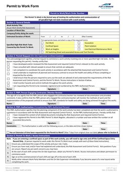 Permit to Work Form 
 
 
 
 
Note: for five years 
 
Reference: A1345610 
1 of 3 | P a g e  
Document Manager:  Health and Sa
