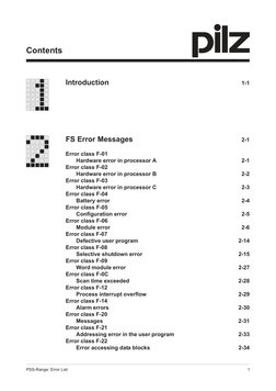1
PSS-Range: Error List
Introduction
1-1
FS Error Messages
2-1
Error class F-01
Hardware error in processor A
2-1
Error class