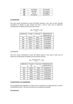 M3 
316.58625 
93.5741436 
M4 
283.4325 
119.713613 
M5 
311.35 
93.4388827 
M6 
321.698125 
94.3759773 
 
 
IV) ABSORCION
