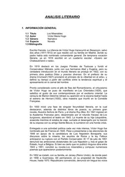 ANALISIS LITERARIO
1. INFORMACIÓN GENERAL 
1.1  Titulo                 Los Miserables
1.2  Autor                  Víctor Mari