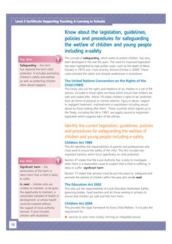 16
Level 2 Certiﬁ cate Supporting Teaching & Learning in Schools
Know about the legislation, guidelines, 
policies and proced