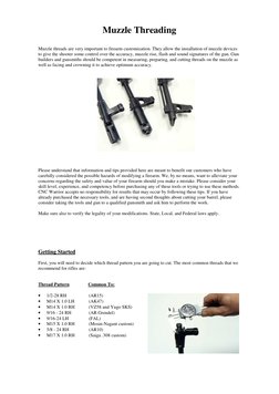 Muzzle Threading
Muzzle threads are very important to firearm customization. They allow the installation of muzzle devices
to