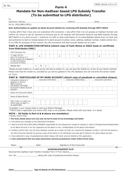 Dbtl Form.pdf Form 4 LPG Linking Form - PAHAL / DBTL | PDF