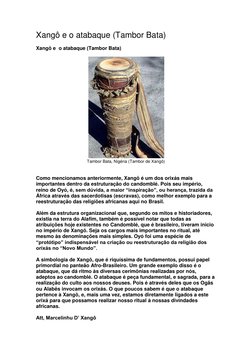 Xangô  (http://4.bp.blogspot.com/-AObggk2QwRo/T31XQhWVekI/AAAAAAAAAnQ/s44XogM3PRc/s1600/bata+nigeria.jpg)e o atabaque (Tambor