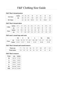 39f Size F&F Clothing Size Guide Overview | PDF | Clothing | Softlines (Retail)