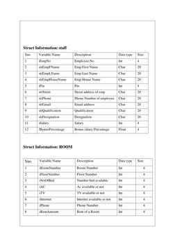 Struct Information: staff 
Sno 
Variable Name 
Description 
Data type 
Size 
1 
iEmpNo 
Employee No 
Int 
4 
2 
strEmpF