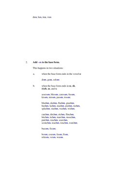 dies, lies, ties, vies 
  
    
2.   Add - es to the base form. 
This happens in two situations: 
a. 
  
when the base form e