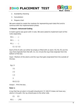 ZOHO PLACEMENT  TEST 
    2.
Availability checking
    3.
Cancellation
    4.
Prepare chart
We were asked to create the modul