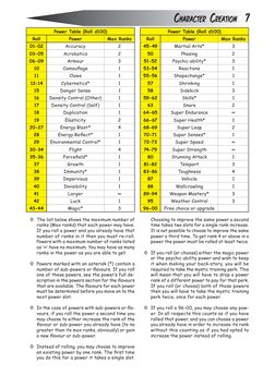 CHARACTER CREATION  7
◊ The list below shows the maximum number of 
ranks (Max ranks) that each power may have. 
If you roll