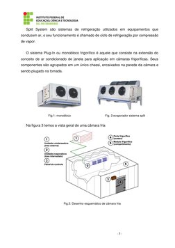 - 5 - 
Split System são sistemas de refrigeração utilizados em equipamentos que 
conduzem ar, o seu funcionamento é cha