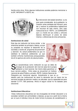 familia entre otros. Entre algunas instituciones sociales podemos mencionar a 
la DIF, INFONAVIT e ISSTE, etc.  
 
La inter