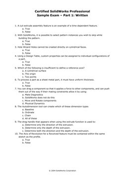 © 2004 SolidWorks Corporation
Certified SolidWorks Professional
Sample Exam – Part 1: Written
1. A cut-extrude assembly featu