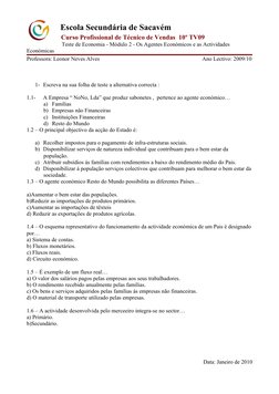 Escola Secundária de Sacavém
                     Curso Profissional de Técnico de Vendas  10º TV09
