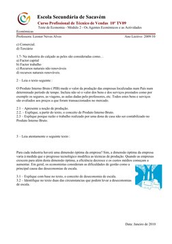 Escola Secundária de Sacavém
                     Curso Profissional de Técnico de Vendas  10º TV09