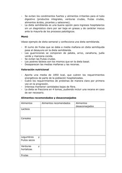 -
Se evitan los condimentos fuertes y alimentos irritantes para el tubo
digestivo  (productos  integrales,  verduras  crudas,