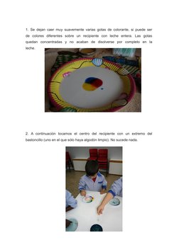 1. Se dejan caer muy suavemente varias gotas de colorante, si puede ser 
de  colores  diferentes  sobre  un  recipiente  con