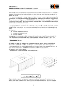 1 
 
ESTRUCTURAS IA 
ANÁLISIS DE CARGAS  (Notas de Cátedra sujetas a revisión) 
 
 
El análisis de cargas gravitatorias es un