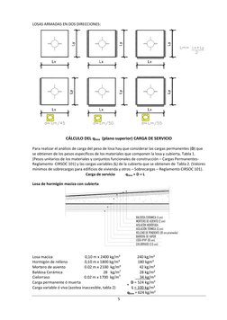 5 
 
LOSAS ARMADAS EN DOS DIRECCIONES: 
 
 
CÁLCULO DEL qlosa  (plano superior) CARGA DE SERVICIO 
 
Para realizar el análisi