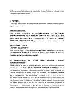 en forma mensual adelantada, y al pago de las Costas y Costos del proceso; siendo
las pretensiones las siguientes:
I.- PETITO