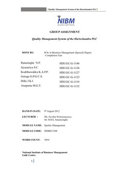 [Quality Management System of the Harischandra PLC]
GROUP ASSIGNMENT
Quality Management System of the Harischandra PLC
DONE B