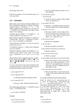 2.13
Calculation
9
the returning value exit /b
In the above example, exit /b is used instead of goto :eof
to the same eﬀect.