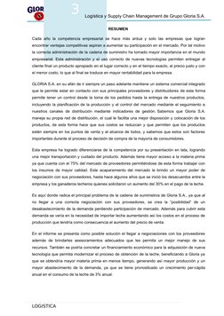 3
 Logística y Supply Chain Management de Grupo Gloria S.A.
RESUMEN 
Cada año la competencia empresarial se hace más ardua y