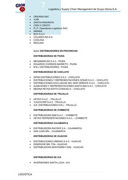 7
 Logística y Supply Chain Management de Grupo Gloria S.A.

ORIUNSA SAC

YURI

SANTA HONORATA

CIEN X CIENTO

P.J.F. Op