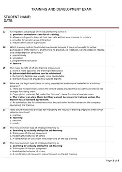 TRAINING AND DEVELOPMENT EXAM
STUDENT NAME:                                                                                
D