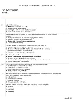 TRAINING AND DEVELOPMENT EXAM
STUDENT NAME:                                                                                
D