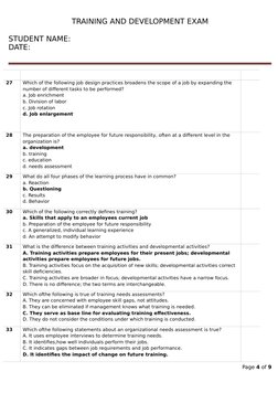 TRAINING AND DEVELOPMENT EXAM
STUDENT NAME:                                                                                
D