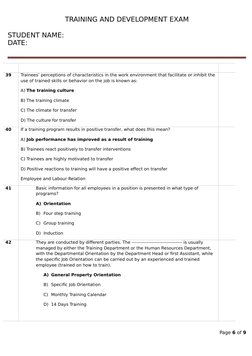 TRAINING AND DEVELOPMENT EXAM
STUDENT NAME:                                                                                
D