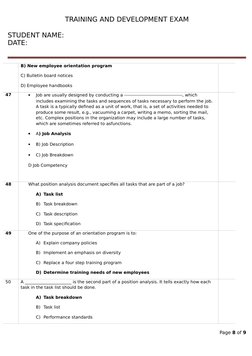 TRAINING AND DEVELOPMENT EXAM
STUDENT NAME:                                                                                
D