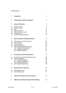Antenna Basics 
2 of 76 
Ro July 2006
C O N T E N T S
1
Introduction 
  3
2
Fundamentals of Wave Propagation 
  4
3
Antenna P