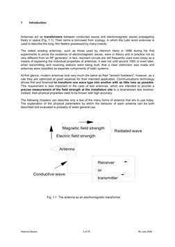 Antenna Basics 
3 of 76 
Ro July 2006
1
Introduction  
 
Antennas act as transformers between conducted waves and electromagn
