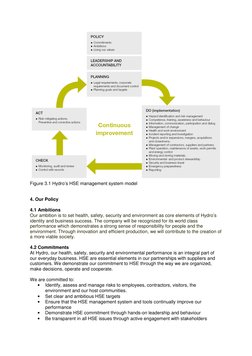 Figure 3.1 Hydro’s HSE management system model 
 
 
4. Our Policy 
 
4.1 Ambitions 
Our ambition is to set health, safety,