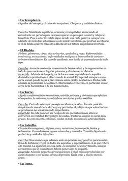 La Templanza.
Líquidos del cuerpo y circulación sanguínea. Chequeos y análisis clínicos. 
Derecha: Manifiesta equilibrio, ar