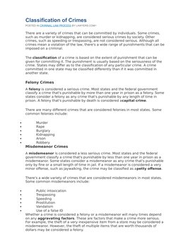 Crime Classifications Explained | PDF | Misdemeanor | Felony