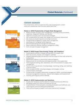 APICS CSCP Learning System Preparation Overview
5
CONTENT OVERVIEW
The printed books, which are spiral bound to make studying