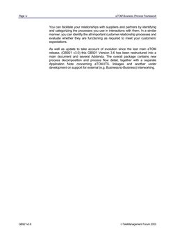 Page  iv 
eTOM Business Process Framework 
You can facilitate your relationships with suppliers and partners by identifying