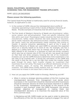 SEAOIL PHILIPPINES, INCORPORATED
SCREENING TOOL FOR MANAGEMENT TRAINEE APPLICANTS
NAME: LEO D. JAY BACARISAS
Please answer th