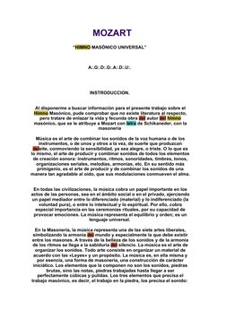 MOZART
“HIMNO MASÓNICO UNIVERSAL” 
A:.G:.D:.G:.A:.D:.U:. 
INSTRODUCCION. 
Al disponerme a buscar información para el presente