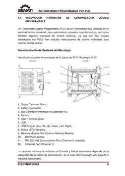 AUTOMATISMO PROGRAMABLE POR PLC 
 
1.1. 
RECONOCER 
HARDWARE 
DE 
CONTROLADOR 
LÓGICO 
PROGRAMABLE.  
 
Un Controlador Lógi