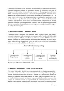 8 | P a g e  
 
Community development may be defined as organized efforts to improve the conditions of 
community like primar