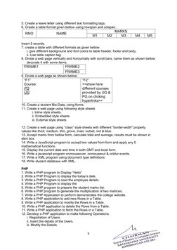 9 
 
5. Create a leave letter using different text formatting tags.  
6. Create a table format given bellow using rowspan and
