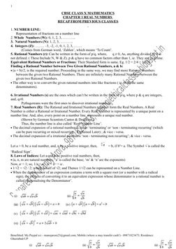 1
CBSE CLASS X MATHEMATICS
CHAPTER 1 REAL NUMBERS 
RECAP FROM PREVIOUS CLASS/ES
 
1. NUMBER LINE:
   
Representation of fract