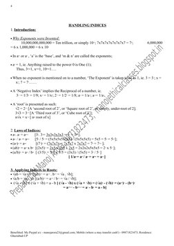 4
 HANDLING INDICES
1. Introduction:
 
 Why Exponents were Invented:
10,000,000,000,000 = Ten trillion, or simply 1013; 7x7x