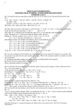 5
CBSE CLASS X MATHEMATICS
CHAPTER 1 REAL NUMBERS - NCERT EXERCISES SOLUTIONS
EXERCISE 1.1 (P. 7)
Q1. Use Euclid’s division a